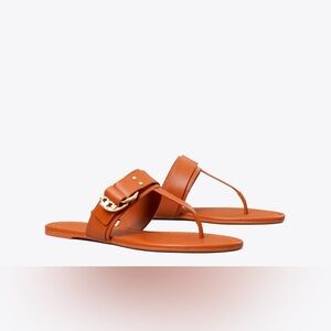 Tory Burch Women Selby Signature Logo Leather Thong Sandals